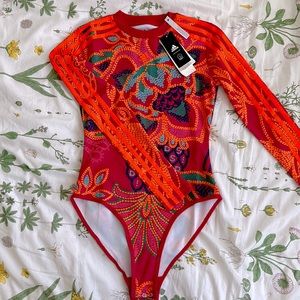 ADIDAS x FARM Rio Long-Sleeve Bodysuit, size S, color Pink